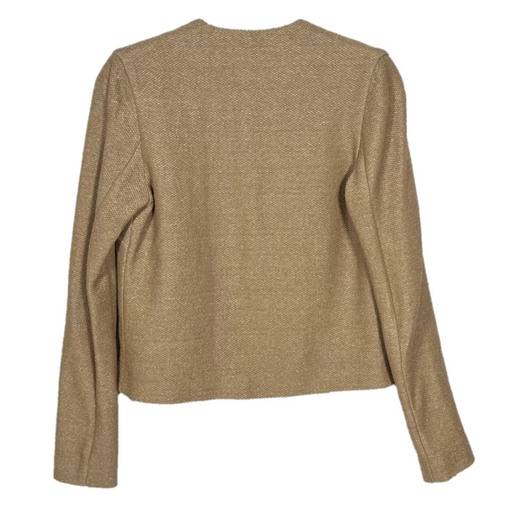 Nanushka Basket Weave Textured Open Cropped Camel Blazer Size Medium - Picture 3 of 6